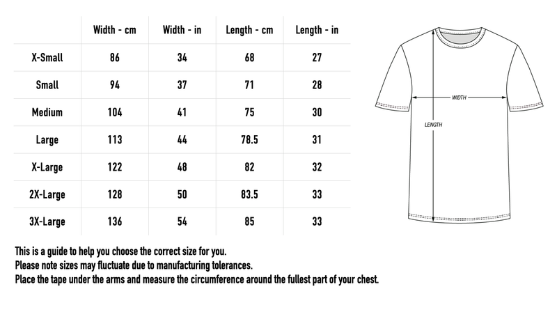 Size chart for EU/UK Tour 2024 Tee - Black (AS Colour)