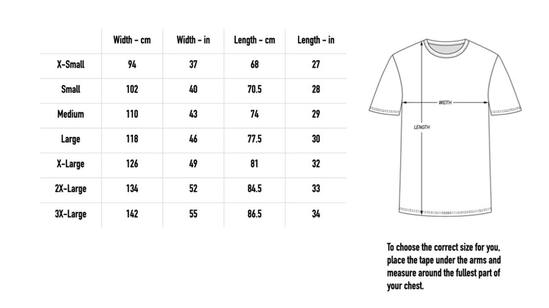 Size chart for Even In Arcadia Emblem Tee - Faded Storm