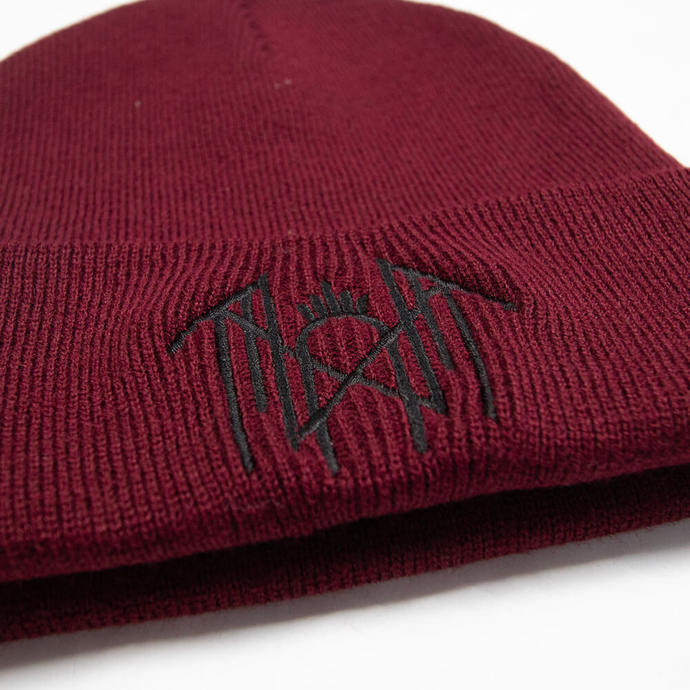 Embroidered Emblem Beanie - Burgundy