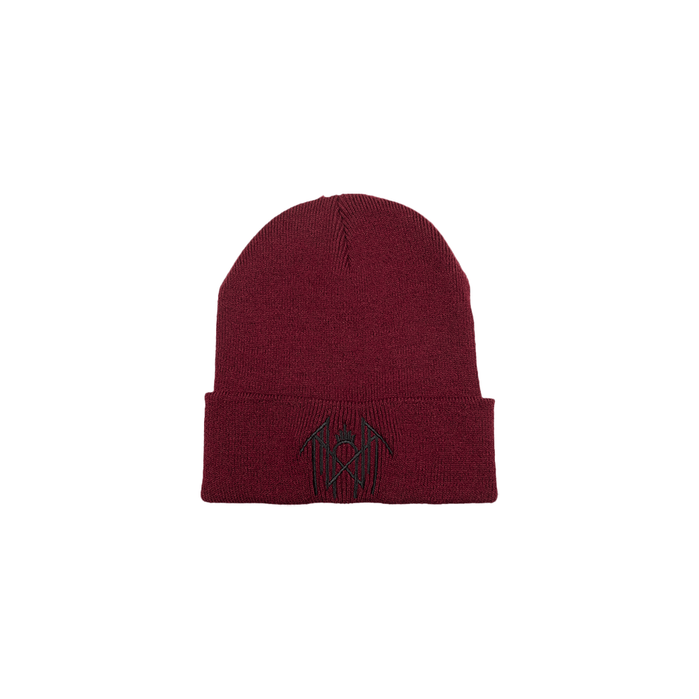 Embroidered Emblem Beanie - Burgundy