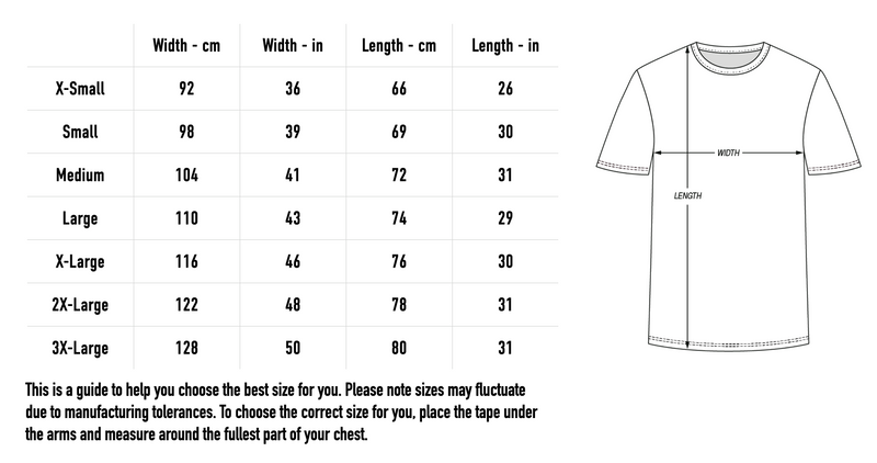 Size chart for EU/UK Tour 2024 Tee - Black (StanleyStella)